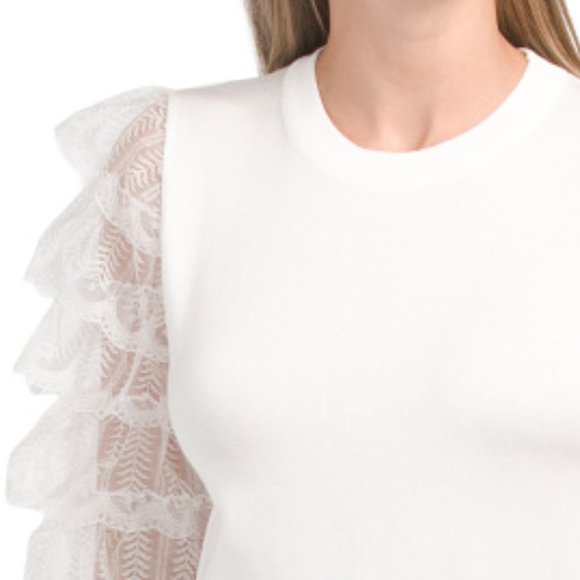 NWT COCOBLEU Black Cardigan With Lace Arms  black 165tn - Picture 6 of 7